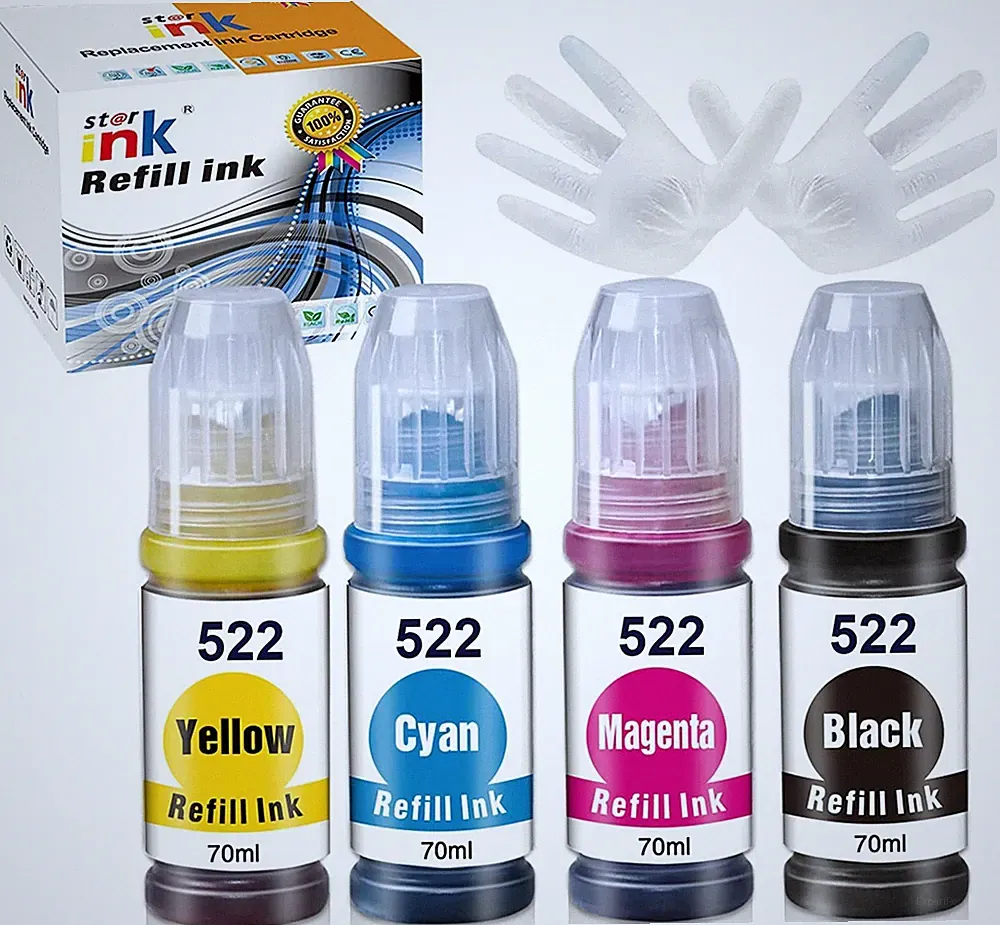 4 Printer Refill Dye ink Bottle Black Cyan Magenta Yellow 70ml Compatible 522