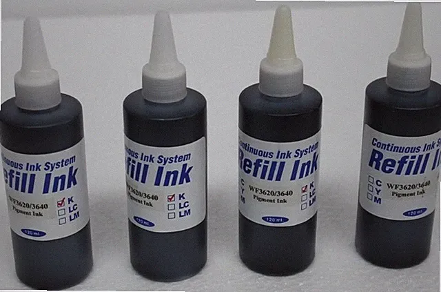 4 x 120ml Pigment Refill Black Ink 480ML for EPSON Workforce WF-3620 3640 7610 7
