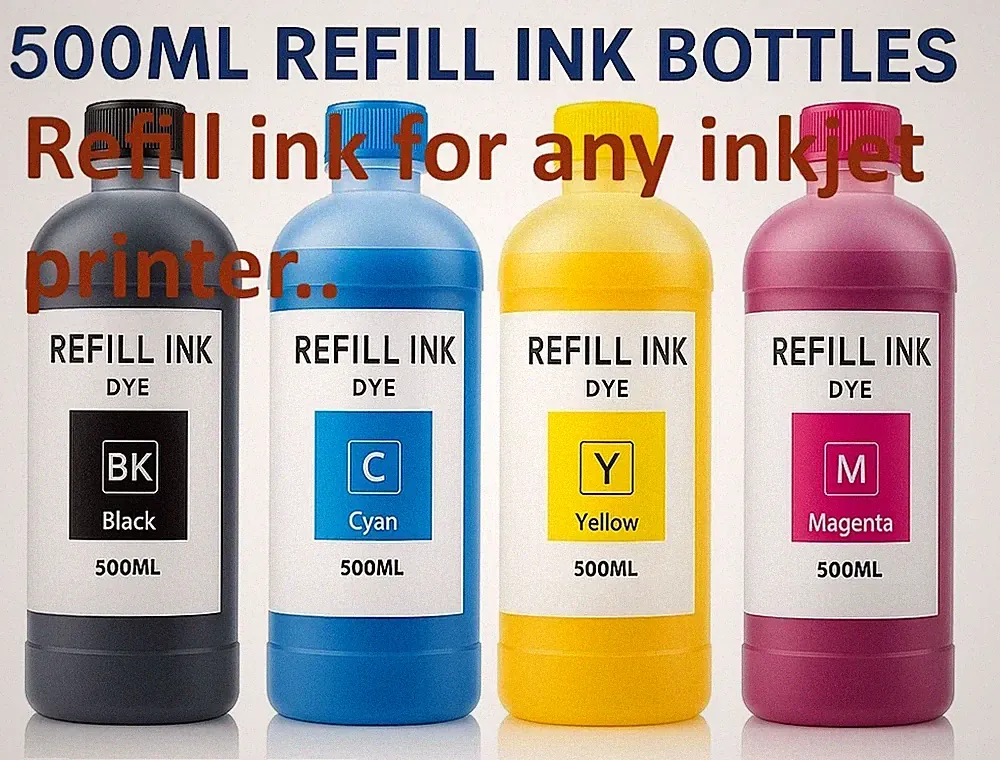 500 ML Universal Refill Ink Bottles for all Inkjet Printers Premium Dye Ink