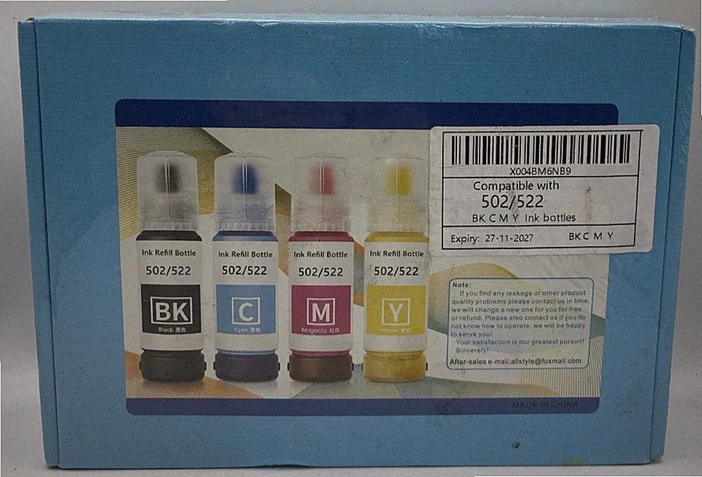 502/522 Ink Bottle Ink BK, C, M & Y New Sealed Box Expiration Date 11/2027 DESC