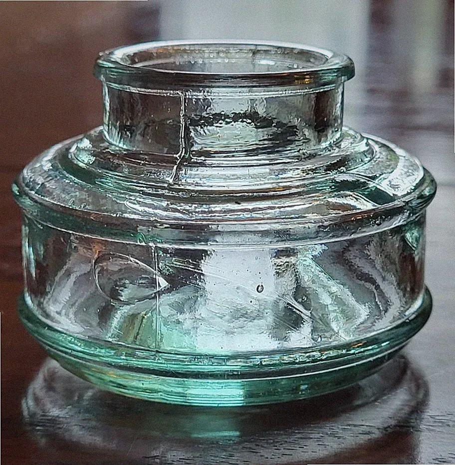 Antique Light Green Round Ink Bottle - Pat July 8 1895