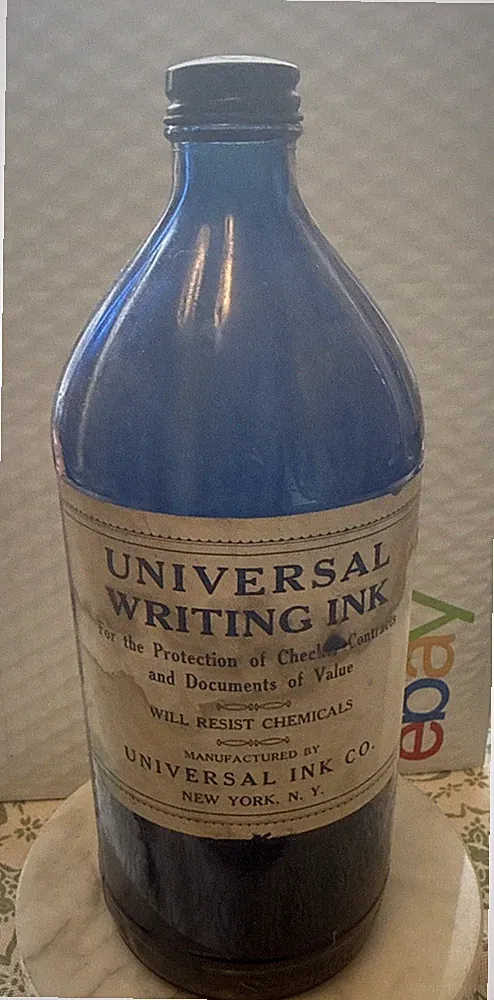 Antique Vintage Blue Universal Writing Ink Bottle 1/2 Full 9 1/2” Tall As Is HTF