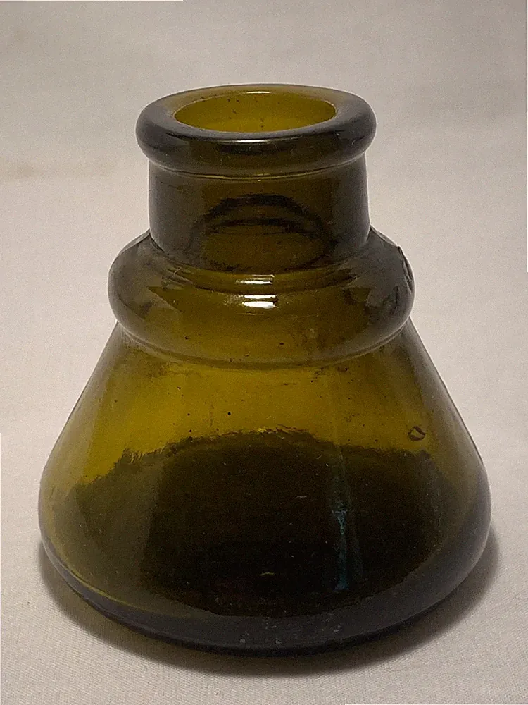 Carter's 1897 Conical Cone Yellow Olive Blown Glass Cork Top Ink Bottle #2