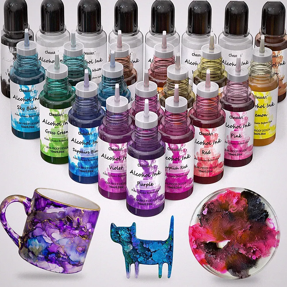 CHEAPART Alcohol Ink Set 24 Vibrant Colors Resin Dye High Concentrated Fast D...
