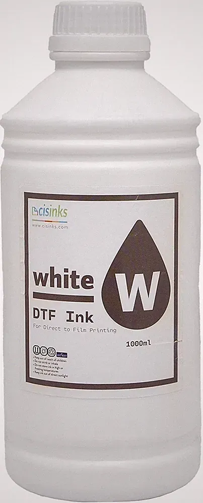 CISinks Premium DTF Ink Bottle Refill Set 1000ML, Compatible w/ DTF Film-White