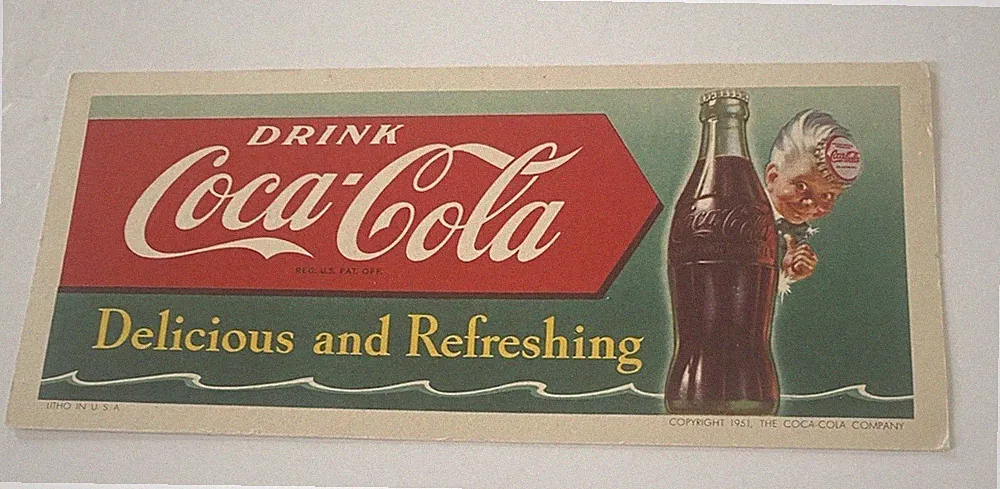 Coca Cola ink Blotter with Sprite Behind Bottle in Advertising Dated 1951Y