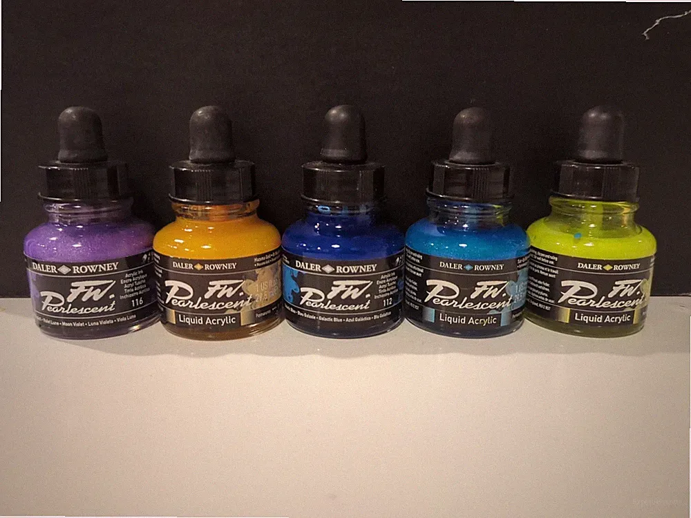 Daler-Rowney FW Acrylic Ink Bottle 5 Color Pearlescent Set Brand New