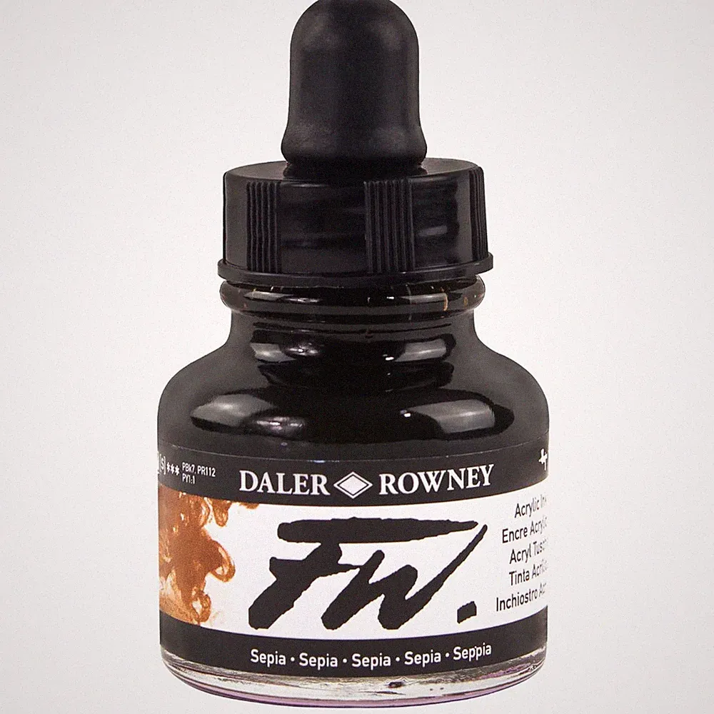 Daler-Rowney FW Acrylic Ink Bottle Sepia - Versatile Acrylic Drawing Ink