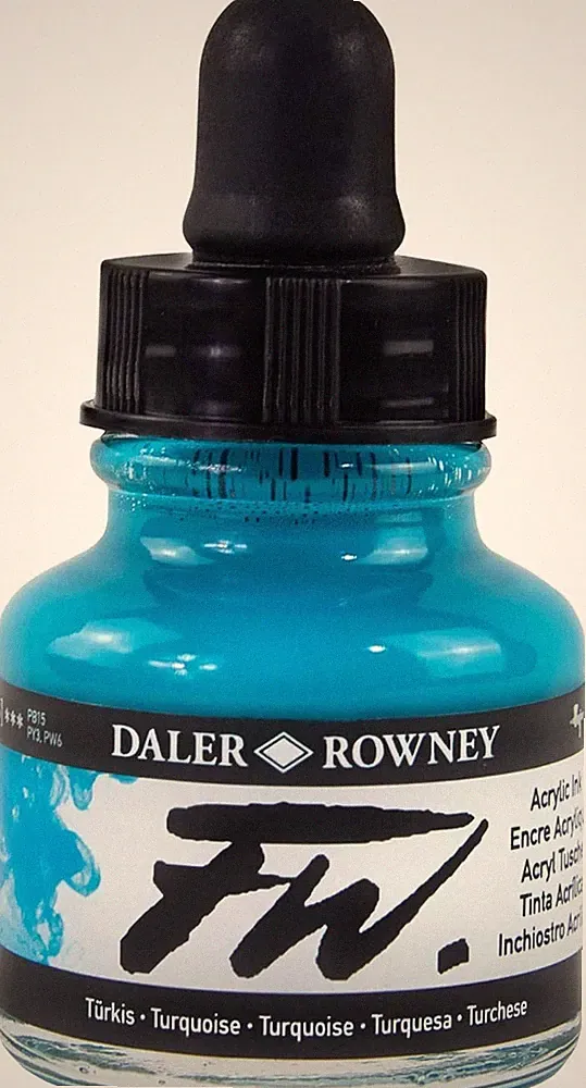 Daler-Rowney Turquoise 29.5ML FW Acrylic Ink Bottle - Acrylic Drawing Ink