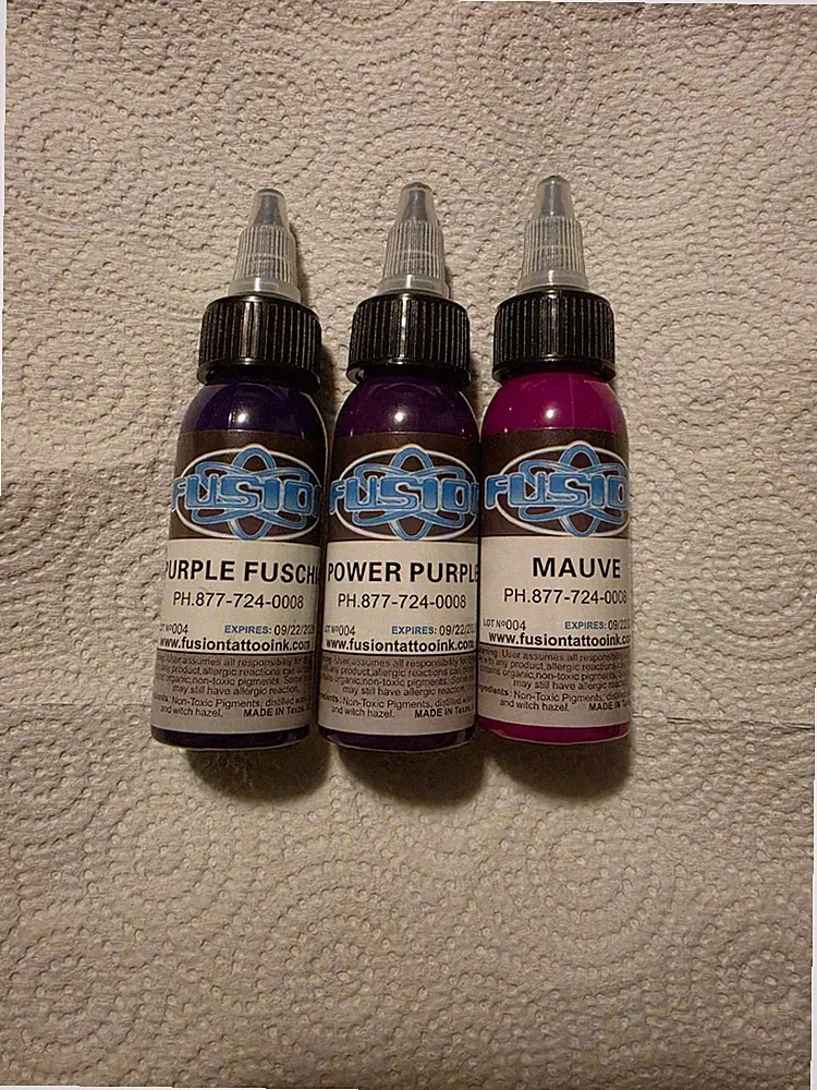 Fusion Tattoo 3 Purple & Mauve Color Inks 1 OZ 30ml Bottles Free Shipping NEW