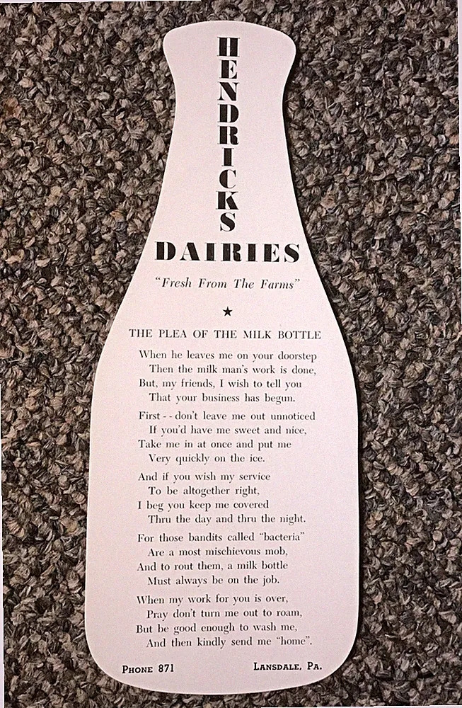 Hendricks Dairies Dairy Lansdale PA 1930s Advertising Milk Bottle Ink Blotter