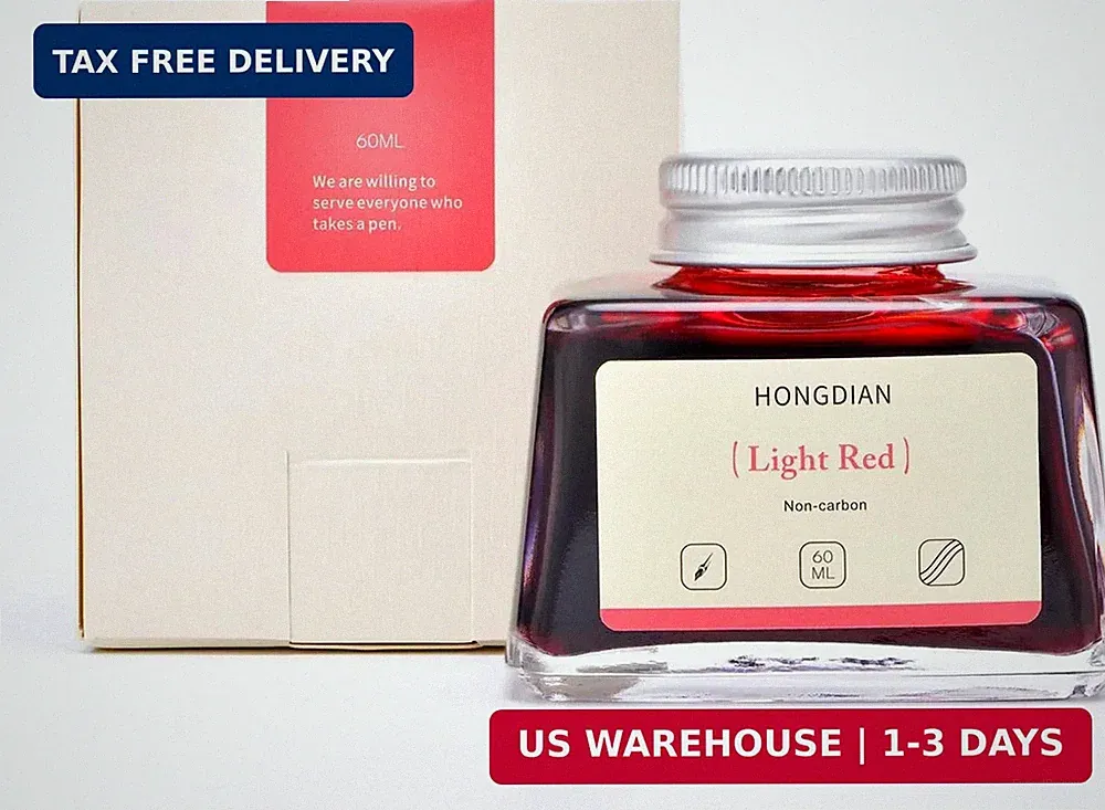 Hongdian Fountain Pen Bottled Ink Light Red Color, 60ml Non Carbon Inkwell Bottl