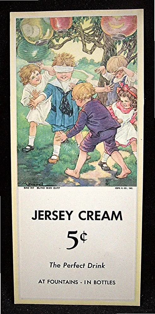 Jersey Creme 5 Ct Soda Fountain Or Bottle Blind Man Bluff Image Adv Ink Blotter