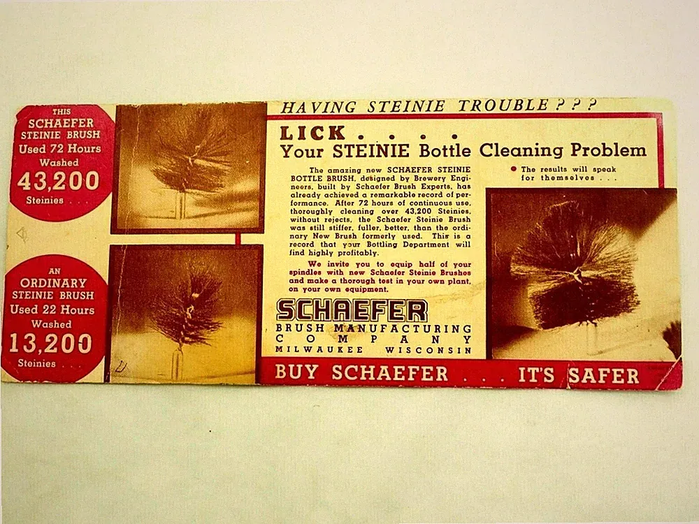Lick Your Steinie Bottle Cleaning Problems Schaefer Brush Mfg. Adv. Ink Blotter