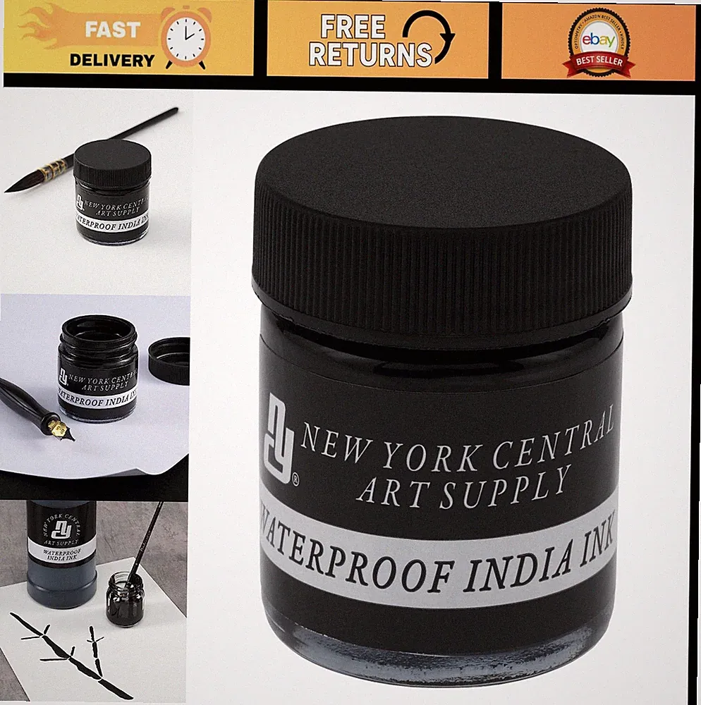Matte Black India Ink 1oz Bottle - Ideal for Artists, Calligraphy & Illustration