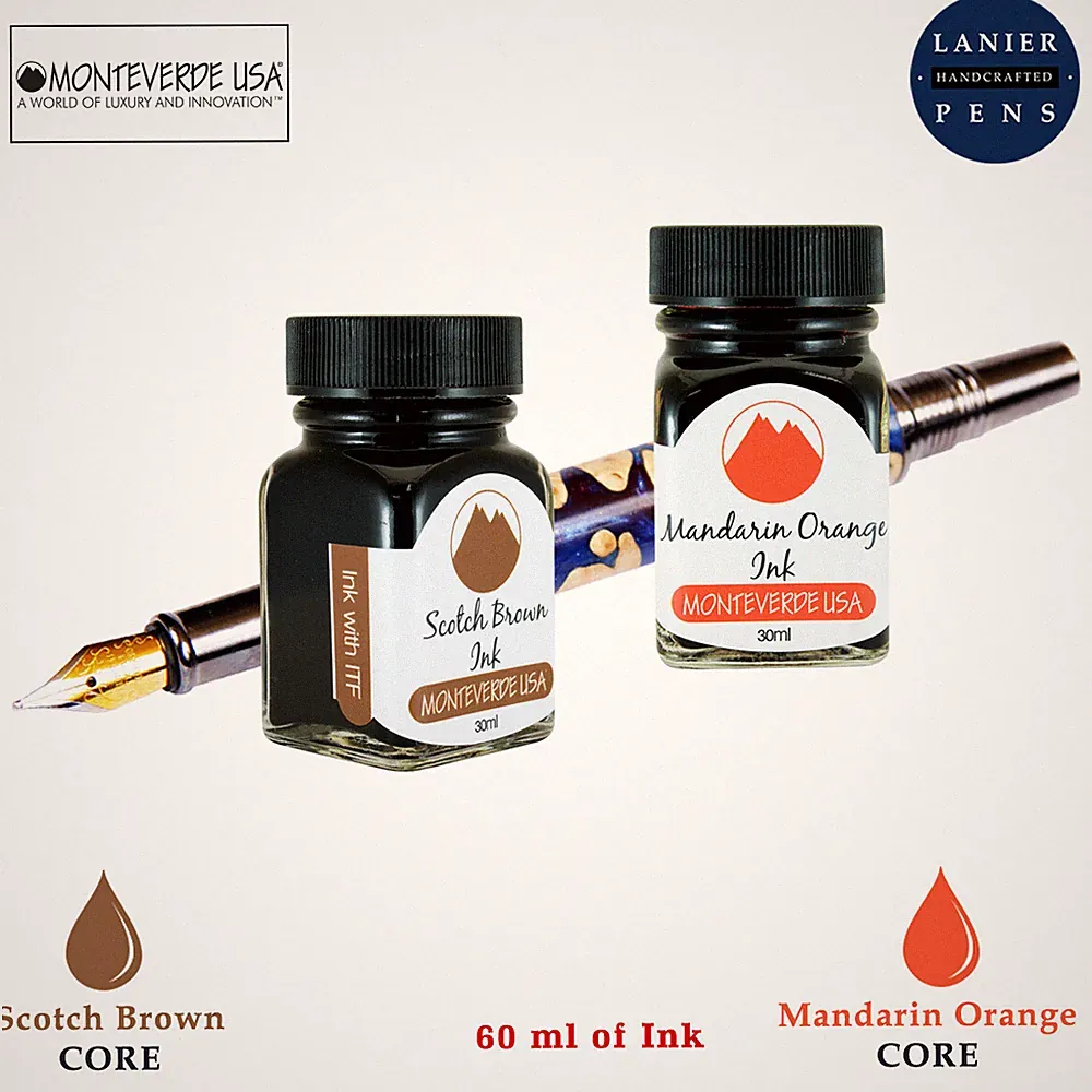 Monteverde 60ml Core Ink Bottle (30ml Scotch Brown, 30ml Mandarin Orange)