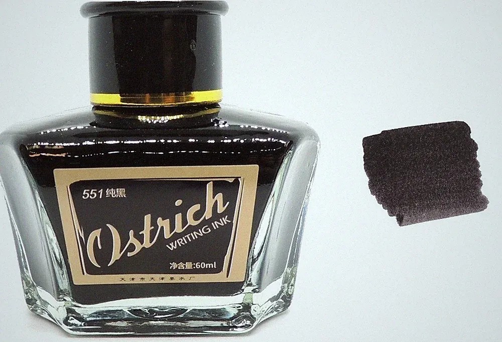 Ostrich Series 5 Premium Fountain Pen Ink Bottle, Black, 60ml, Water-Resistant