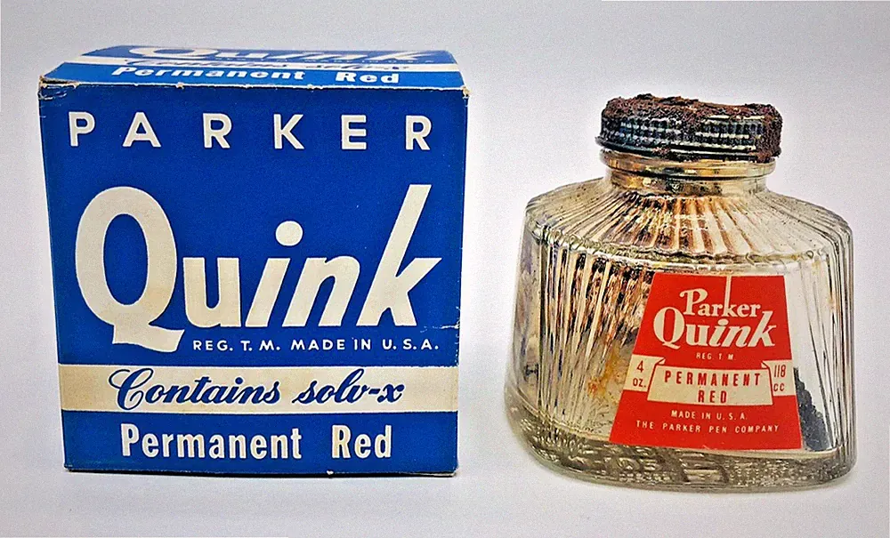 Parker Quink Box & Red Ink Bottle EMPTY NO INK Correcting New Old Stock 4oz 1940