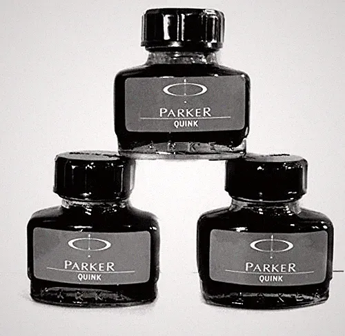Parker Quink Fountain Ink Bottle Black Ink 30 ml / 1.01 Fl Oz - Free Ship US, 3x