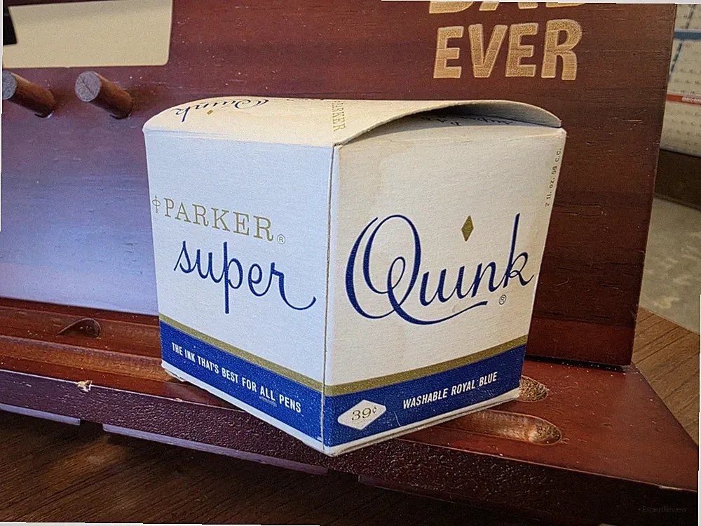 PARKER QUINK VINTAGE ROYAL BLUE INK BOTTLE IN ORIGINAL BOX