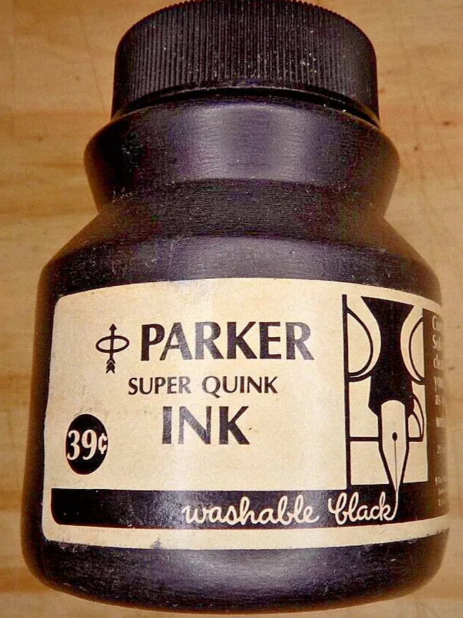 PARKER SUPER QUINK Opened BOTTLE BLACK INK 2-1/2 oz