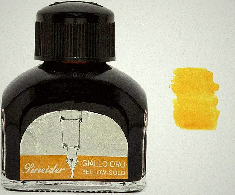 Pineider Fountain Pen Ink Bottle, 75ml Glass Bottle, Yellow Gold