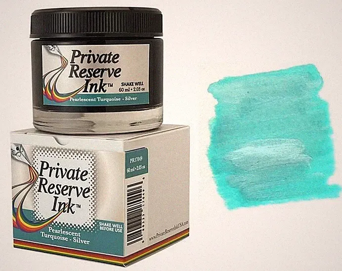 Private Reserve Pearlescent Fountain Pen Ink Bottle, Turquoise & Silver Shimmer