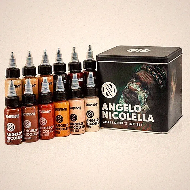 Radiant Colors Angelo Nicole Portrait Tattoo Ink Set Kit Box 12 1oz Bottles