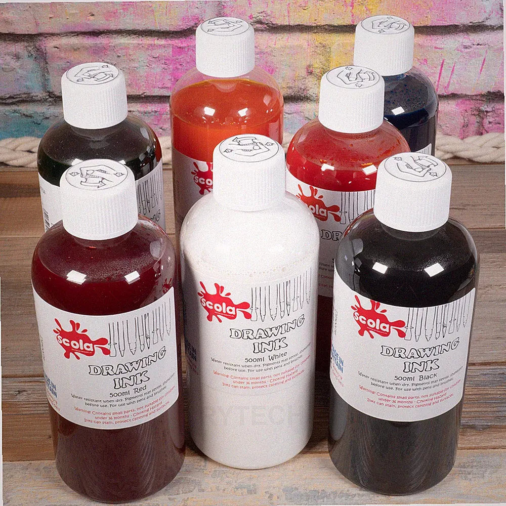 Scola Drawing Ink 500ml Bottle 8 Colours Art Calligraphy Writing Craft DI500