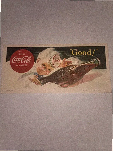 Vintage 1953 "DRINK COCA-COLA IN BOTTLES" - Ink Blotter ( Good!" Sprite Boy )