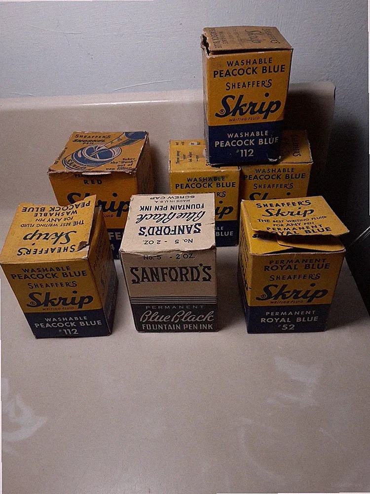 Vintage Lot of 7 EMPTY ink bottle boxes - Sheaffers skrip & Sanfords