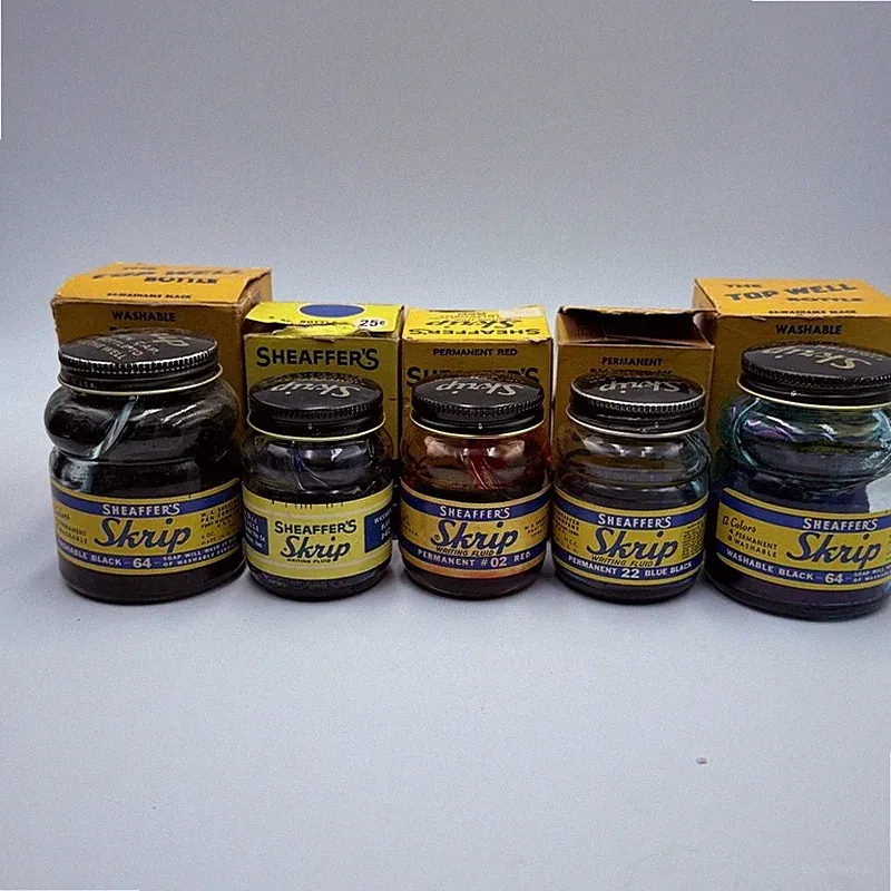 Vintage Sheaffer's Skrip Top Load Ink Bottle Lot Boxes Black Blue Red Blue