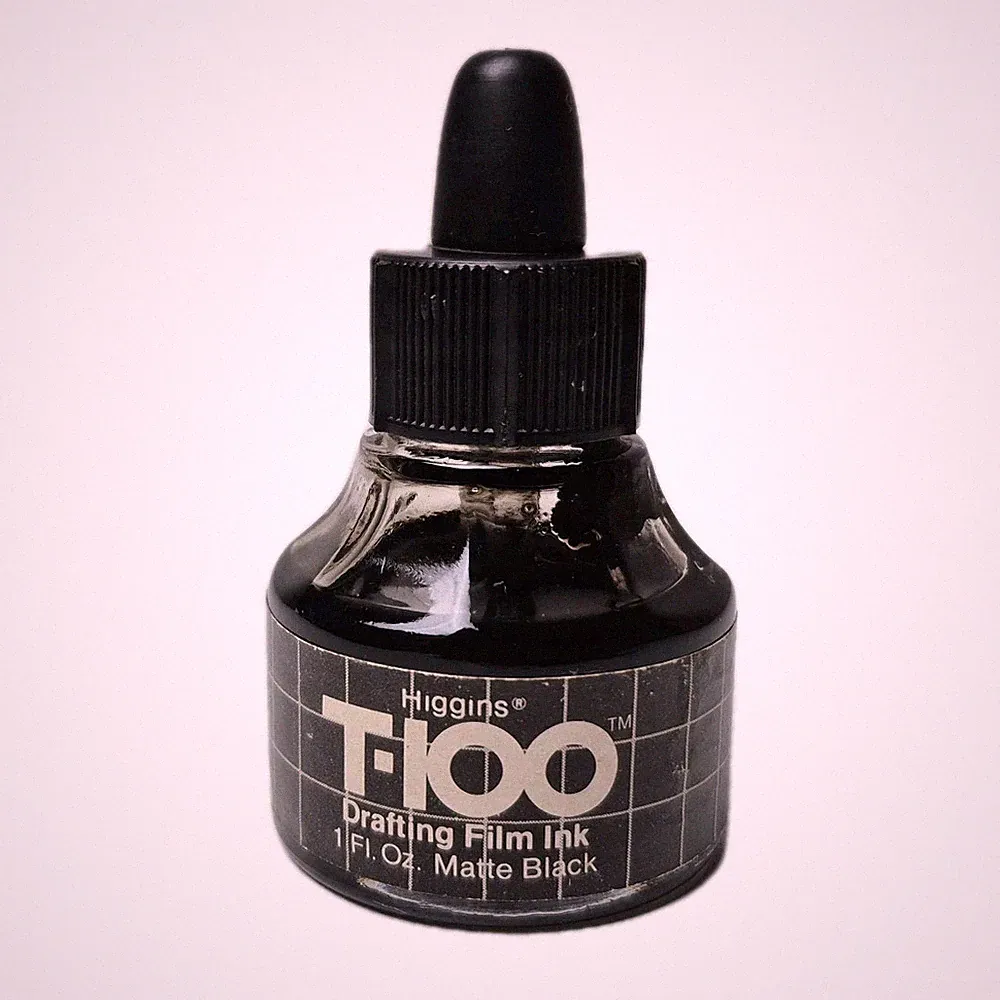 Vtg 80% Full Bottle of Waterproof Matte Black Drafting Film Ink Higgins T-100