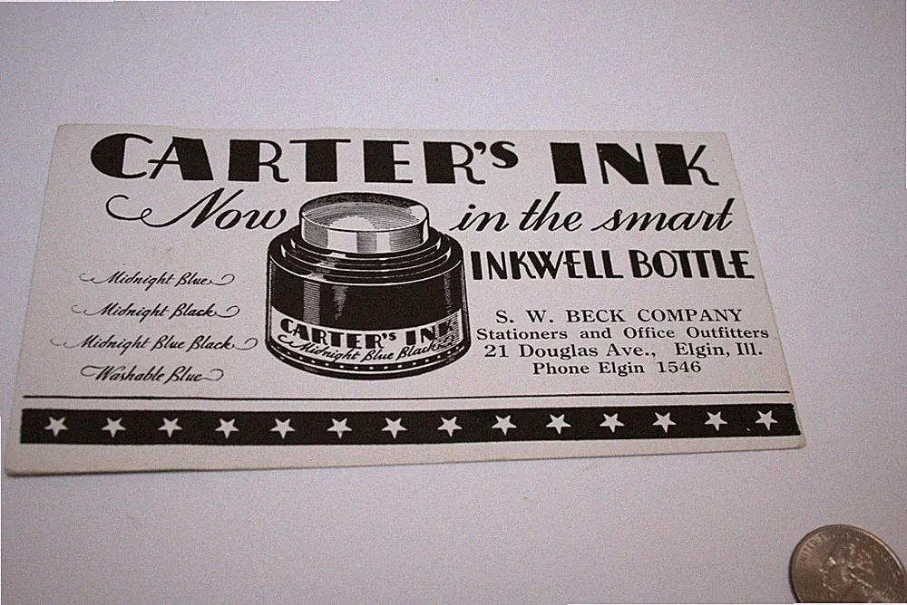 Vtg Blotter Carter’s INK SMART INKWELL BOTTLE S.W. BECK COMPANY ELGIN IL