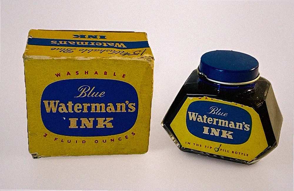 Waterman’s Blue Water Ink 1940s Original Box Unused 2oz Bottle Made In USA